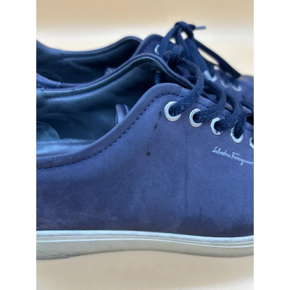Salvatore Ferragamo Cube Mens 8.5 M Blue Suede Leather Sneakers Made Italy